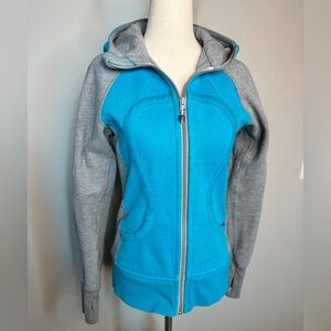 Sz 6 Lululemon Athletica Oasis scuba hoodie teal heathered grey sweatshirt